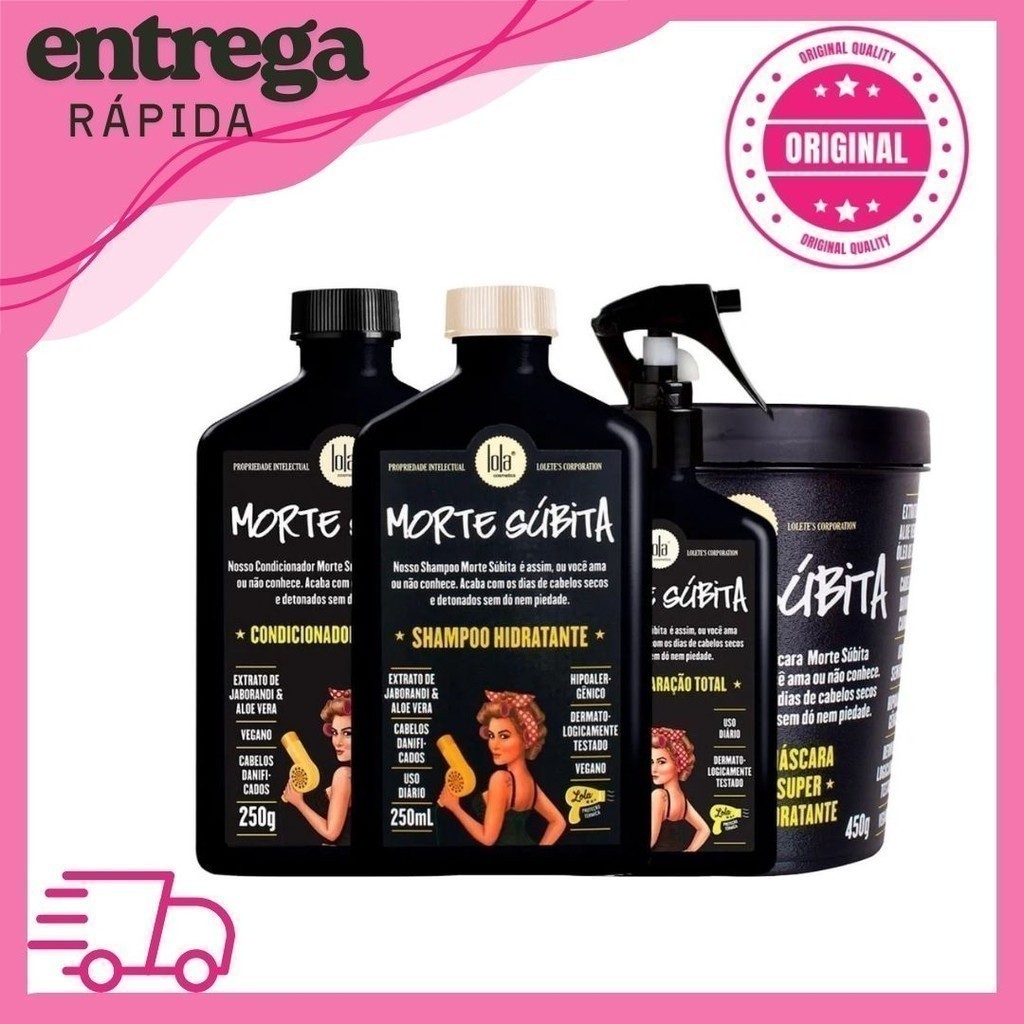 Kit 4 Unidades Morte Súbita Lola Cosmetics – Shampoo, Condicionador, Máscara e Spray Reparação em Oferta na Shopee