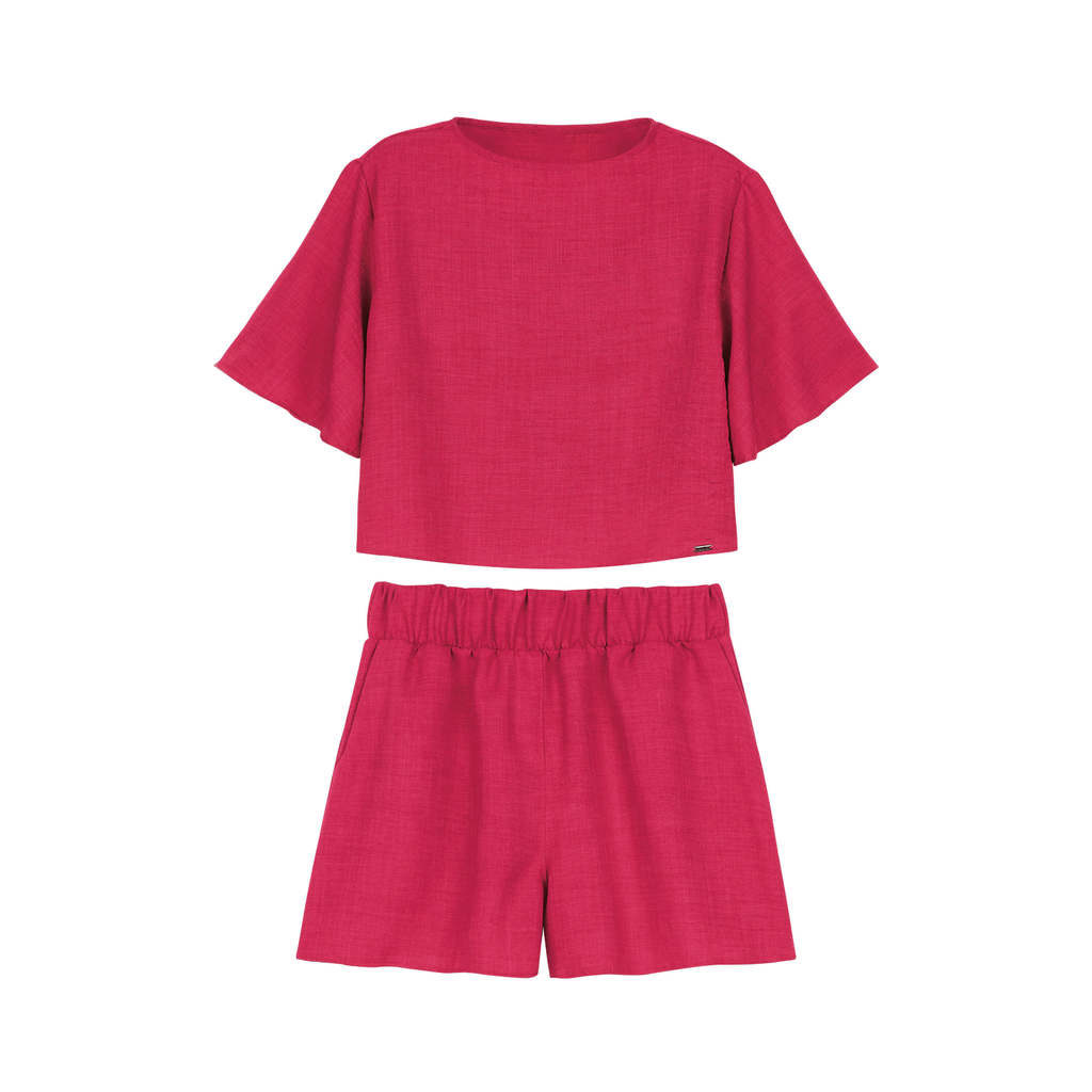 Detalhes do Conjunto Feminino Monocromático Textura Marialícia Rosa