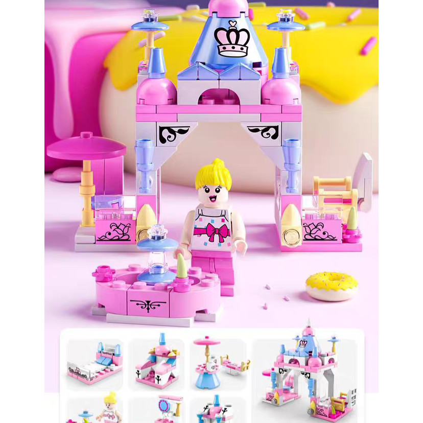 Kit 6 em 1 Blocos de Montar Infantil: Mini Castelo Encantado de Princesa, 131 Peças Educativas em Oferta na Shopee