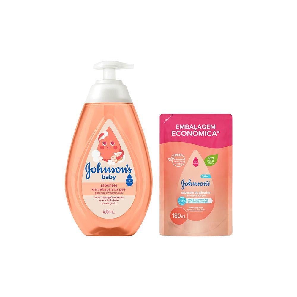 Sabonete Líquido Johnson's Baby Cabeça aos Pés 400ml + Refil Sabonete Líquido Johnson's Baby Cabeça aos Pés 180ml