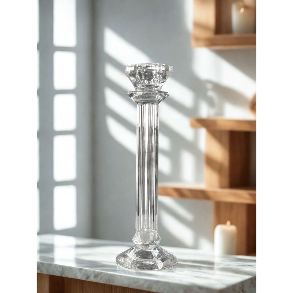 Castiçal Cristal Clássico 22cm Longo Suporte Vidro Para Vela