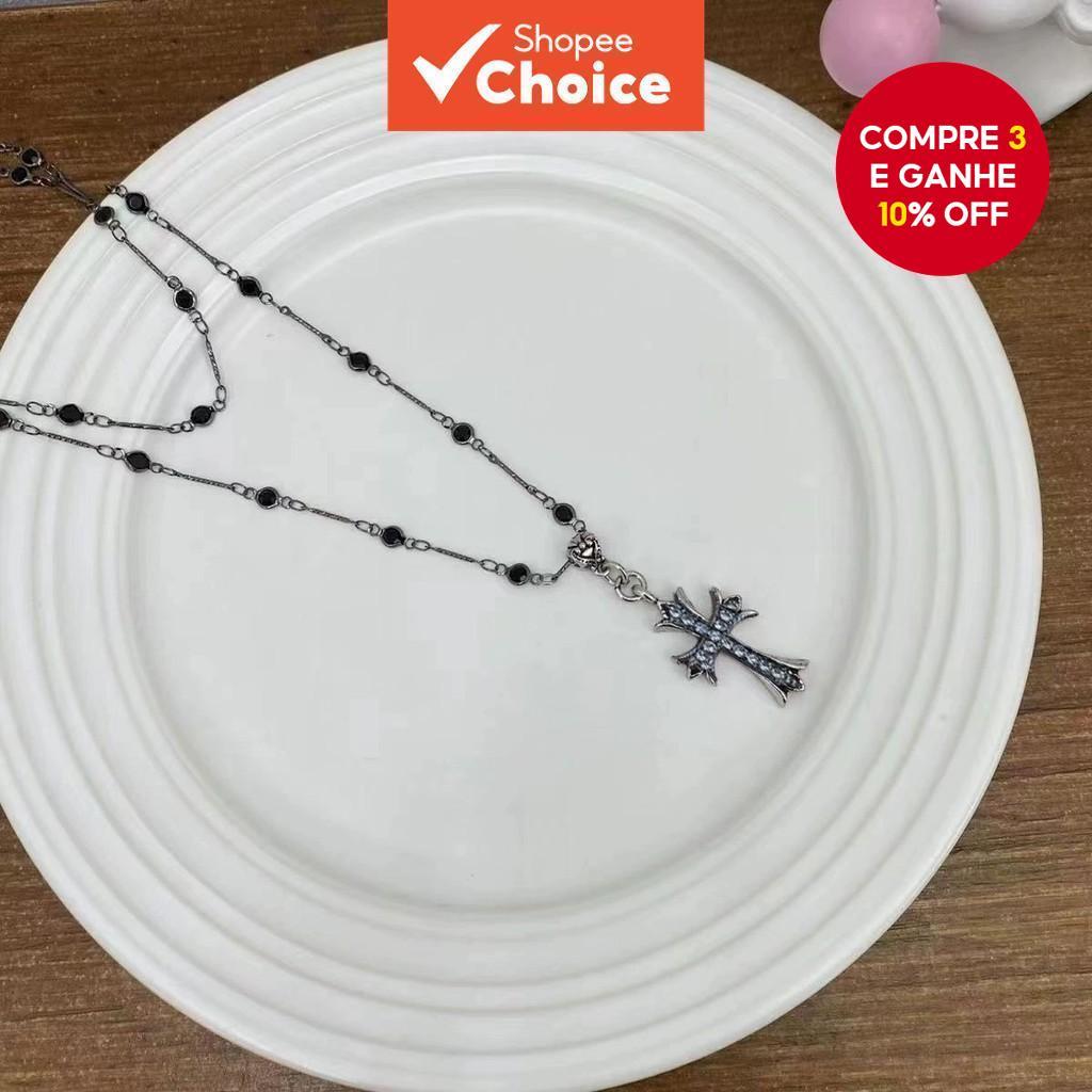 Colar De Cruz De Camada Dupla Vintage Joias Europeias Americanas Para Mulheres Elegantes em Oferta na Shopee