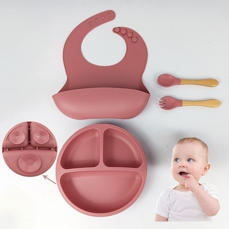 Talheres do Bebê 4 Pcs Talheres Silicone Infantil Com ventosa Colher Babador