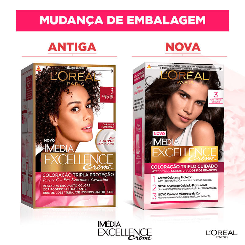 Detalhes do Kit Tintura Imédia Excellence L'Oréal Castanho Escuro 3