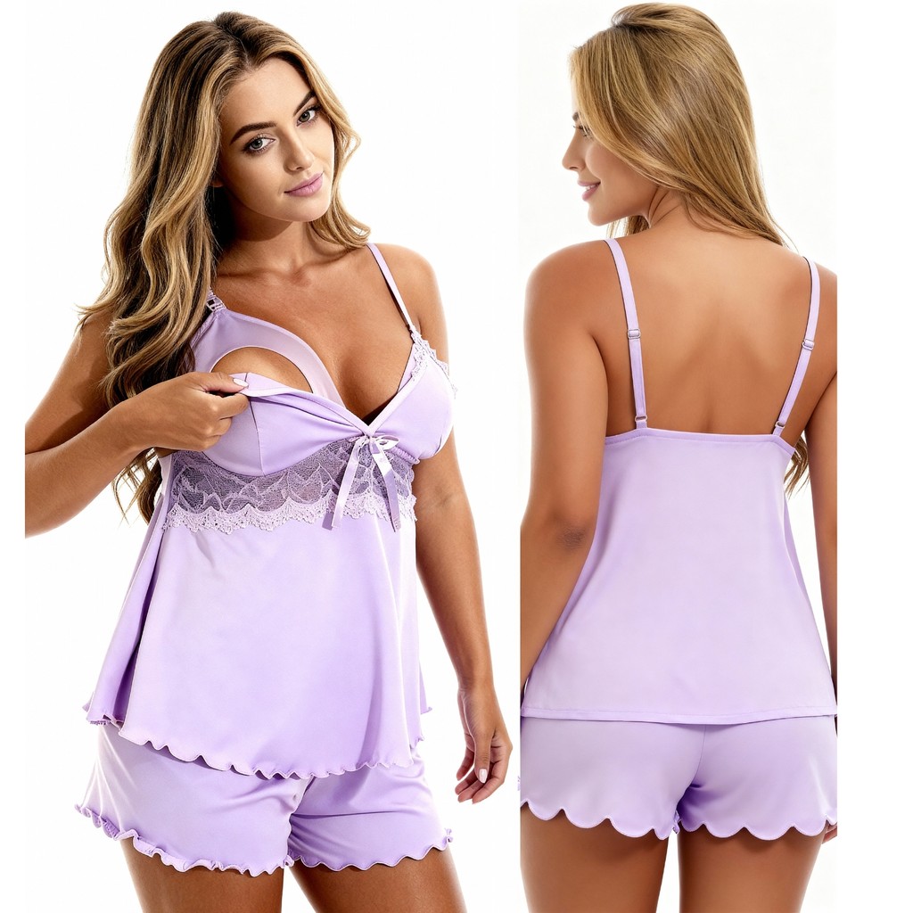 Baby Doll Amamentação Short Doll Mãe Maternidade Pijama Feminino em Oferta na Shopee