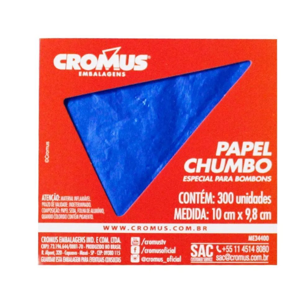300un Papel Chumbo 10x9,8cm Azul Intenso Liso Cromus