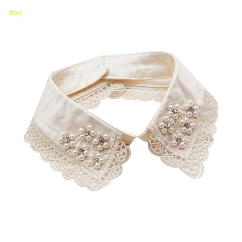Bea1 Gola Falsa Destacável para Camisa, Gola Falsa de Renda com Pérolas, Acessórios de Vestuário Feminino