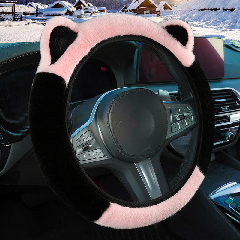 Capa De Volante De Pelúcia Com Orelha De Gato , Quente , Antiderrapante , Macia , Fácil Ajuste , Decoração De Interiores