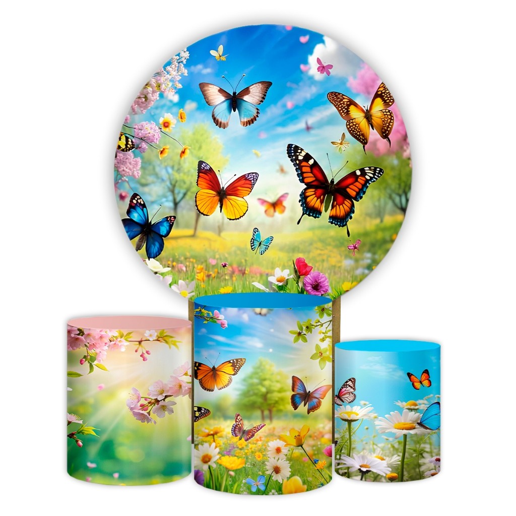 Kit Painel Capas Cilindros Tema Jardim Encantado Sublimação - Sistema Veste Fácil Cores vivas | Entrega Rapida