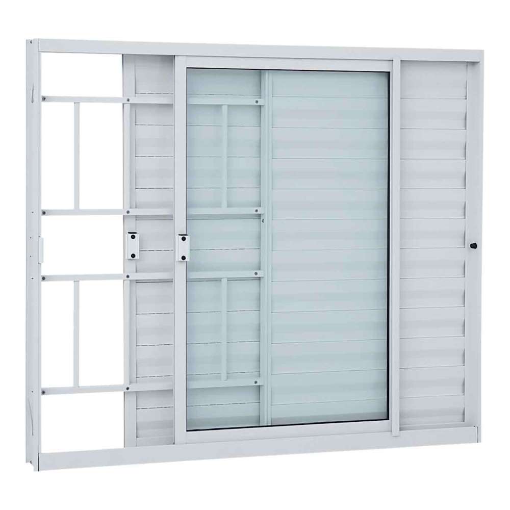 Janela Veneziana Grade Classic em Alumínio 100 x 120 x 7,6 cm 3 Folhas Esquerda Alumifit Sasazaki