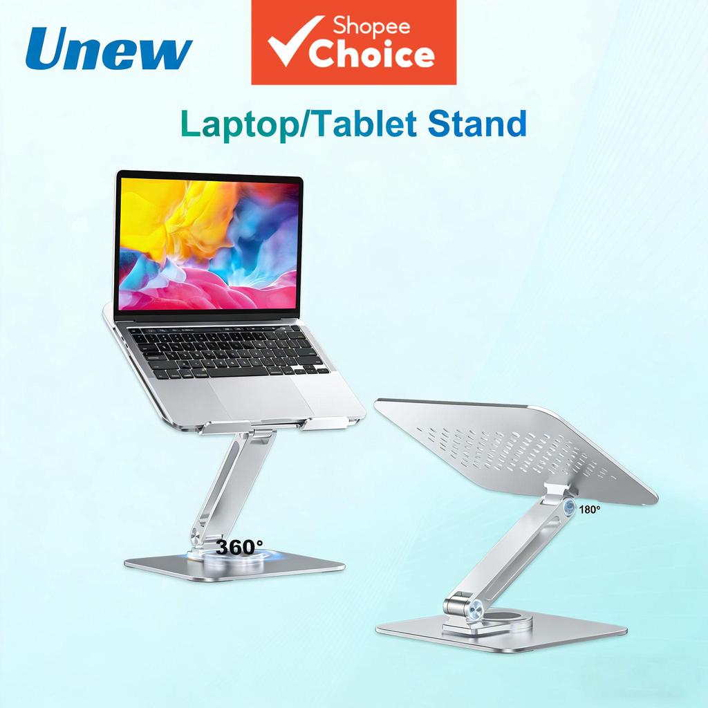Suporte giratório 360° em alumínio metálico para laptop, ajustável, com base antiderrapante em silicone e estabilidade