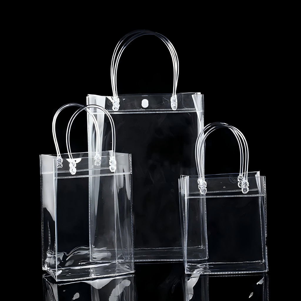 Conjunto de 5/10/20 Sacolas Transparentes de PVC VáriosTamanhos Disponíveis Perfeitas para Presentes Festas e Casamentos