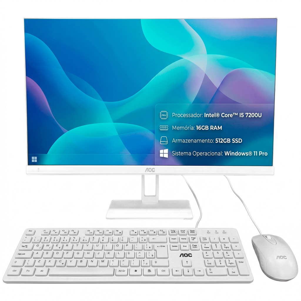 All In One Computador AOC 23,8" Full HD Intel Core I5 7ª Geração 16GB RAM 512GB SSD Win 11 Pro Completo C/ Teclado+Mouse