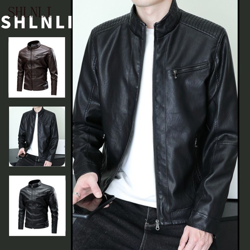 Jaqueta Masculina De Couro De Veludo Fino Com Gola Alta E Mangas Compridas Para Outono Inverno