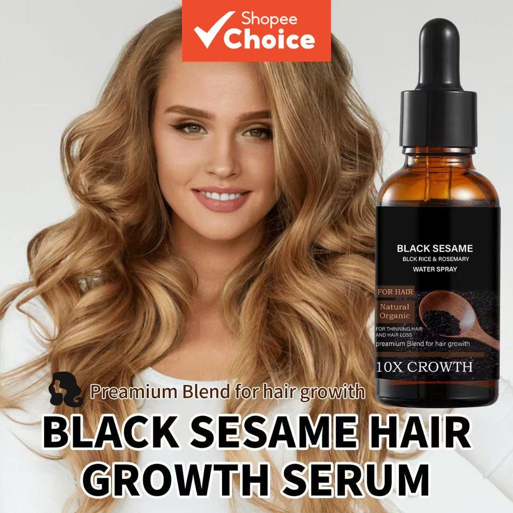 Sérum para Crescimento de Cabelo de Gergelim Preto 30ml, Natural Orgânico com Alecrim e Cafeína, Para Queda e Rarefação