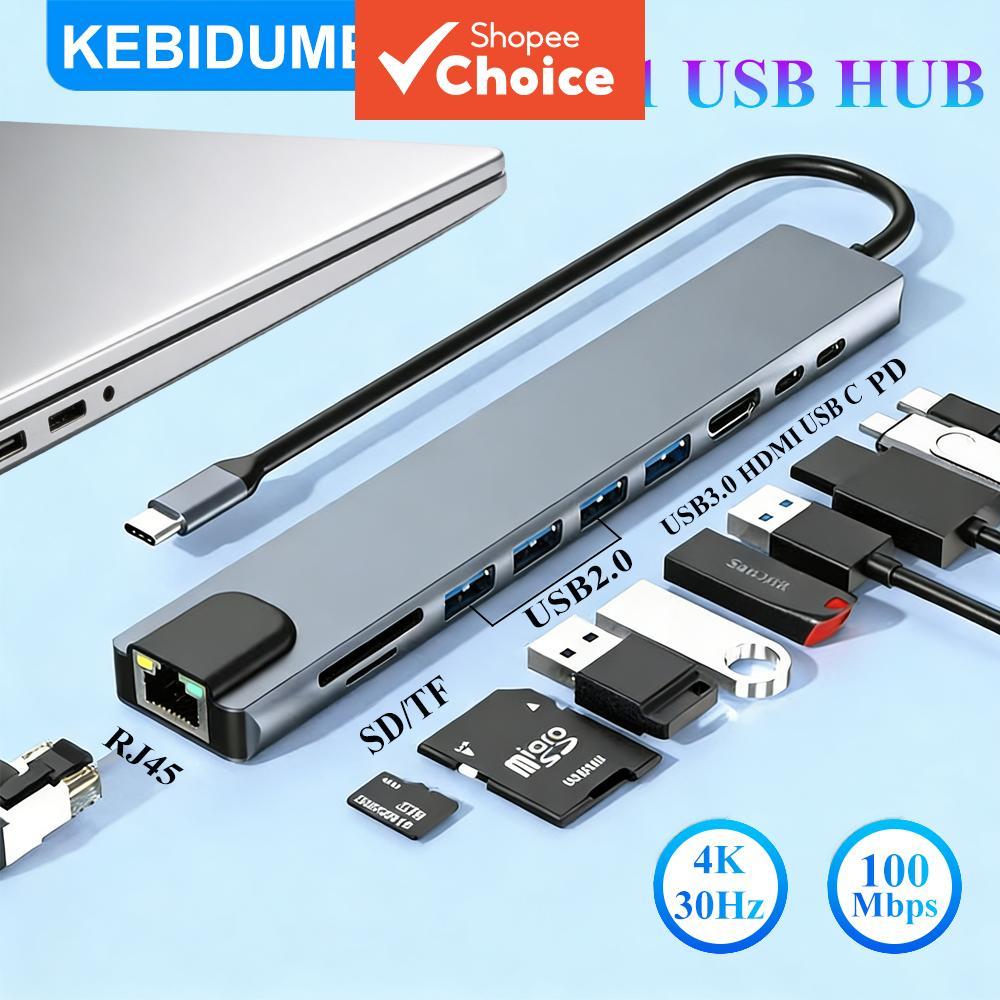 KEBIDUMEI Estação de acoplamento 10 em 1 USB C para HUB HDMI Adaptador 100Mbps Ethernet PD Carregamento SD TF Multi-Port