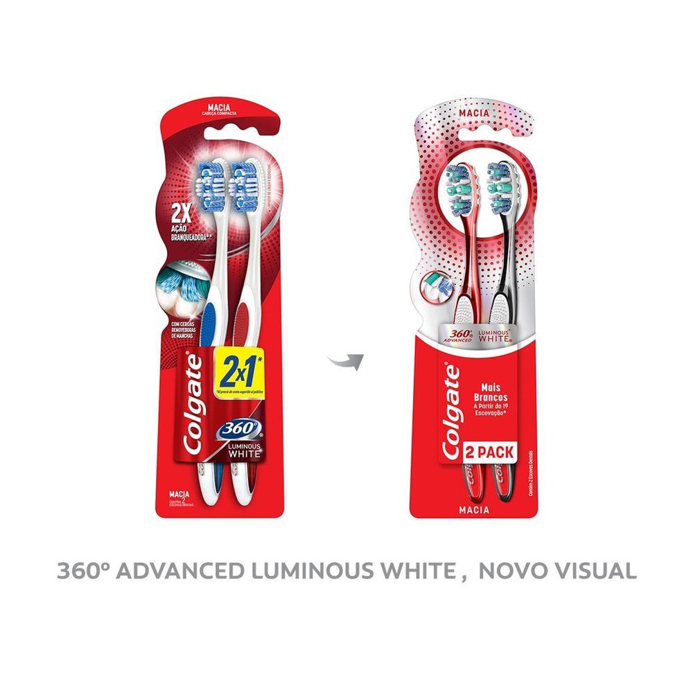 Detalhes do Escova de Dente Colgate 360º Luminous White Advanced 2 Unidades