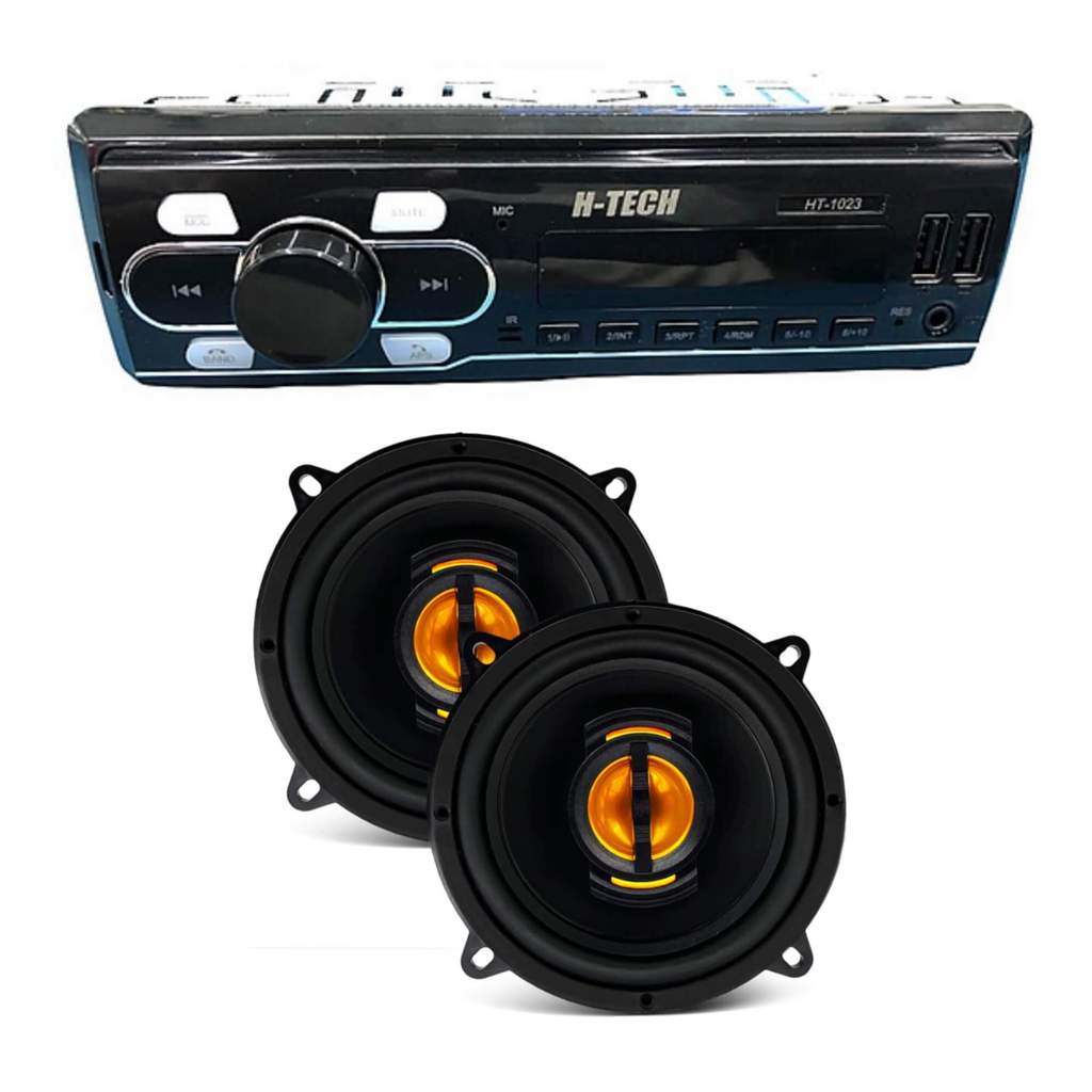 Kit Som: Rádio de Carro 1Din Bluetooth com Controle + Par de Alto Falantes 5" em Oferta na Shopee