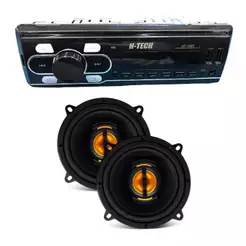 Kit Som: Rádio de Carro 1Din Bluetooth com Controle + Par de Alto Falantes 5"