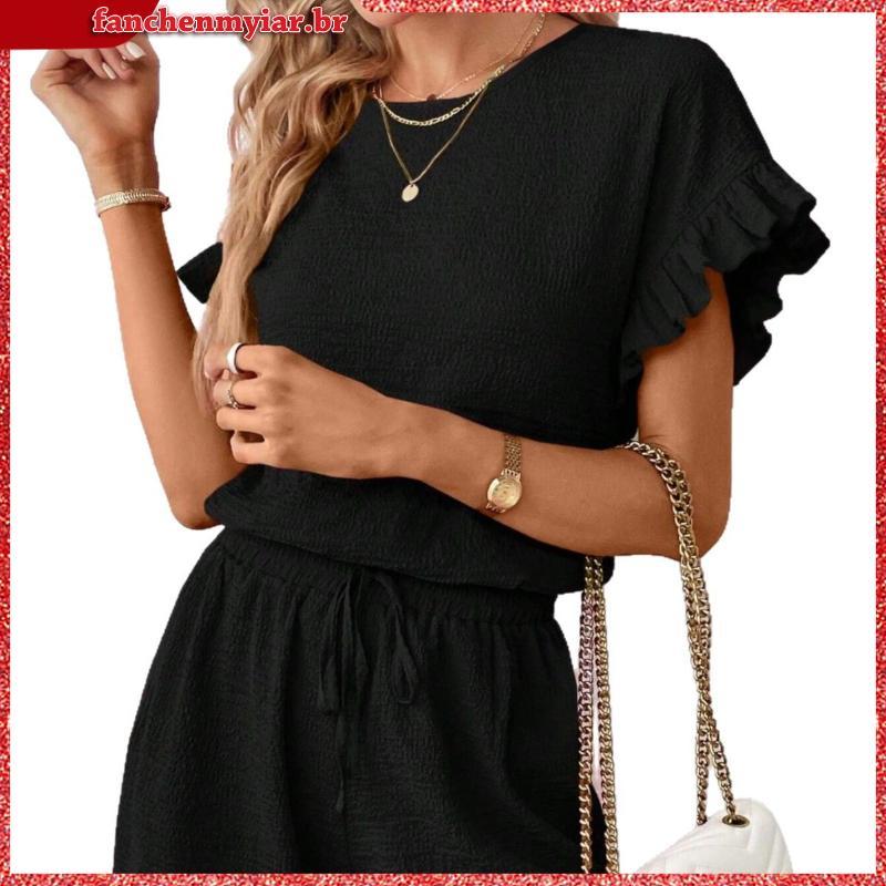 Kit 02 Conjunto Feminino Casual Sofisticado Elegante Blusa Calça em Linho Cores Moda Primavera Verão 2025 Lançamento