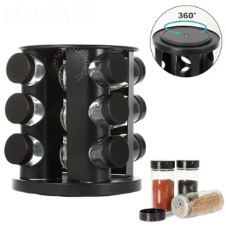 Porta Tempero Giratorio Preto Com 6/9 Potes Vidro Reforçado Premium em Oferta na Shopee