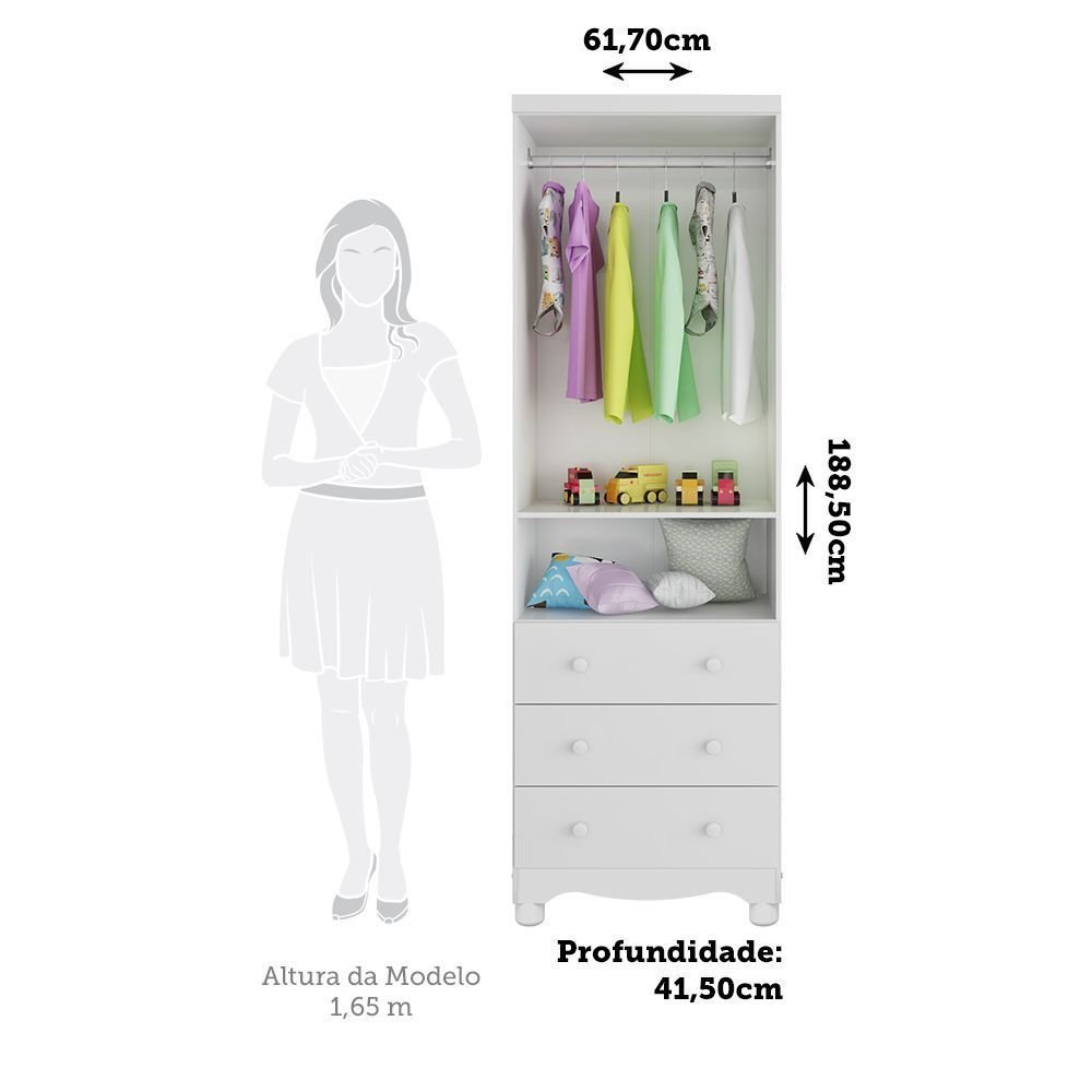 Guarda Roupas Infantil 2 Portas com Janela 3 Gavetas 100% MDF Lana Espresso Móveis Branco/Brilho Branco · foto 2