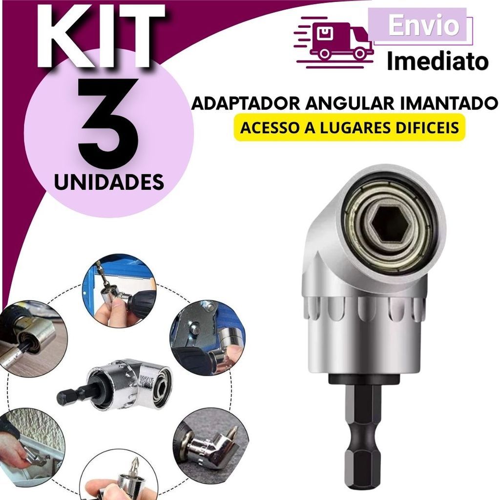 Adaptador Angular 105° Imantado para Parafusadeira Extensor Flexível Kit 3 2 Unidades ou 1 Unidade