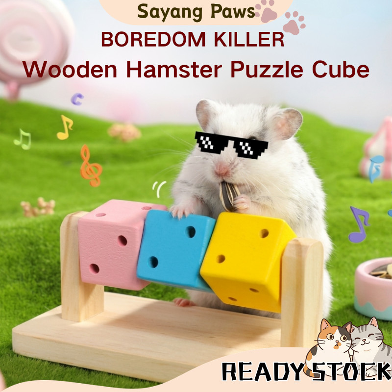 Cubo Giratório Colorido Hamster Forrageamento Brinquedo De Madeira Dentição Tratar Dispensador Pequeno Animal De Estimaç
