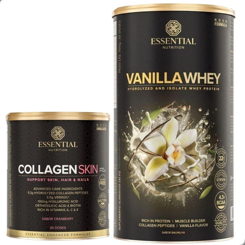 Kit Vanilla Whey Protein 900g + Collagen Skin Cranberry 330g Essential