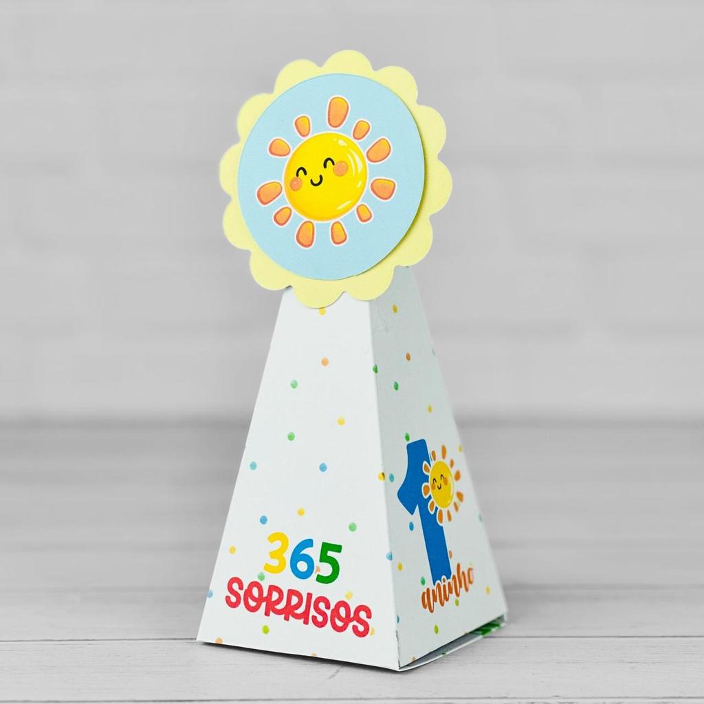 10 Caixinhas Tema 365 SORRISOS  - Lembrancinha Festa Infantil Decoração Aniversário Caixa Pirâmide 