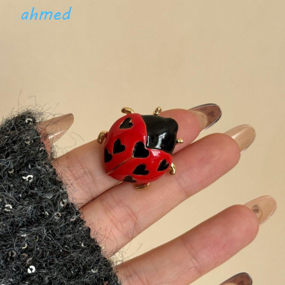 Anel Esmaltado AHMED Ladybug, Esmalte Geométrico, Esmalte Durável com Motivo de Inseto C3JY