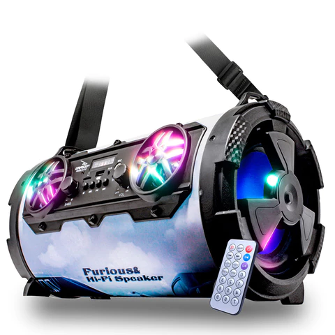 Caixa De Som Bluetooth Canhão Portátil Potente Aux Microfone Entrada Cartão Micro Sd USB Com Alça Com LED RGB