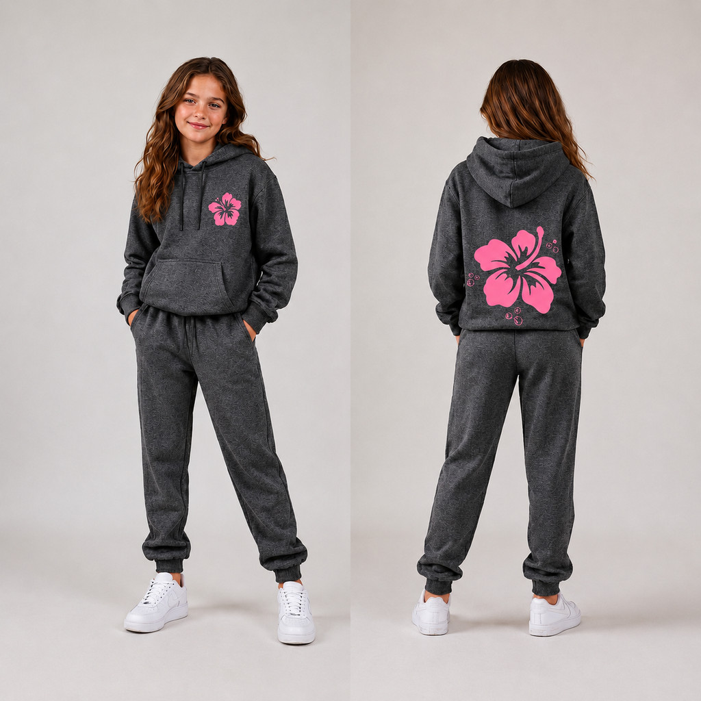 Conjunto Moletom Infantil FLOR Canguru Quentinho com Capuz Confortável Inverno Tamanho 2 ao14