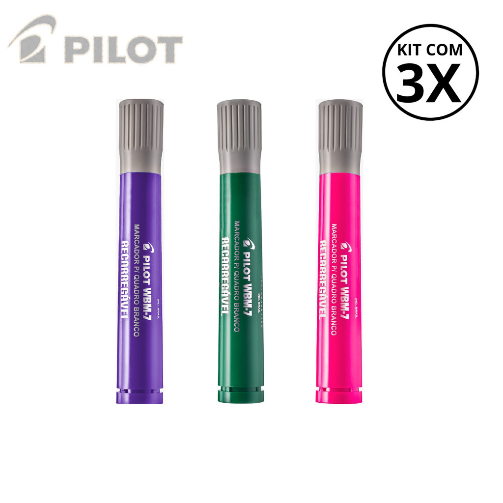 Kit com 3 Marcadores Para Quadro Branco WBM-7- PILOT Cor:Violeta+Verde+Rosa