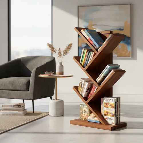 Porta Livros Revisteiro Mdf 5 Nichos Organizador Decorativo Madeirado