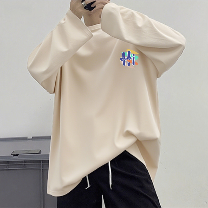 Primavera outono de manga comprida camiseta masculina estilo Hong Kong Casual solto camisa de fundo interno juventude si