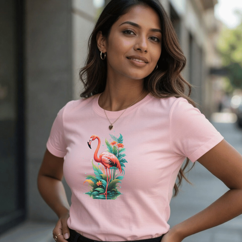Camiseta Feminina Estampada Flamingo 100% Algodão Premium Verão Manga Curta Academia Treino Casual Plus Size