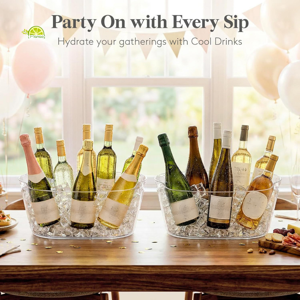 Wine Chiller Bucket Ice 6.5l Capacity Transparent Drink Cooler for Beer Champagne Thickened Food-grade Plastic with Hand