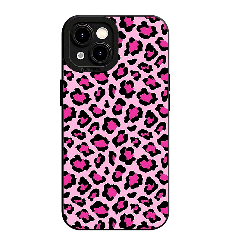 Capa fosca UV olho de anjo com estampa leopardo rosa – Para iPhone 16 15 14 13 12 11 Pro Max Plus Mini XR XS X 8 7