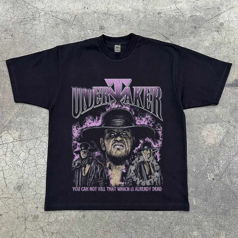 Camiseta estampada premium em puro algodão Camiseta Masculina WWE Undertaker Vintage Básica Oversized 100% Algodão Confe