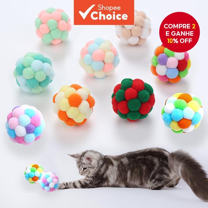 Brinquedo de gato Bola de sino colorida feita à mão Bola Saltitante Bola Interativa de Perseguição Pet Suprimentos