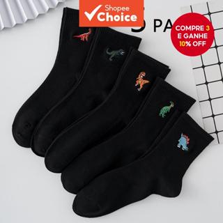 5 pares masculinos desenhos animados moda bonito engraçado dinossauro impressão série esportes meias da moda em Oferta na Shopee