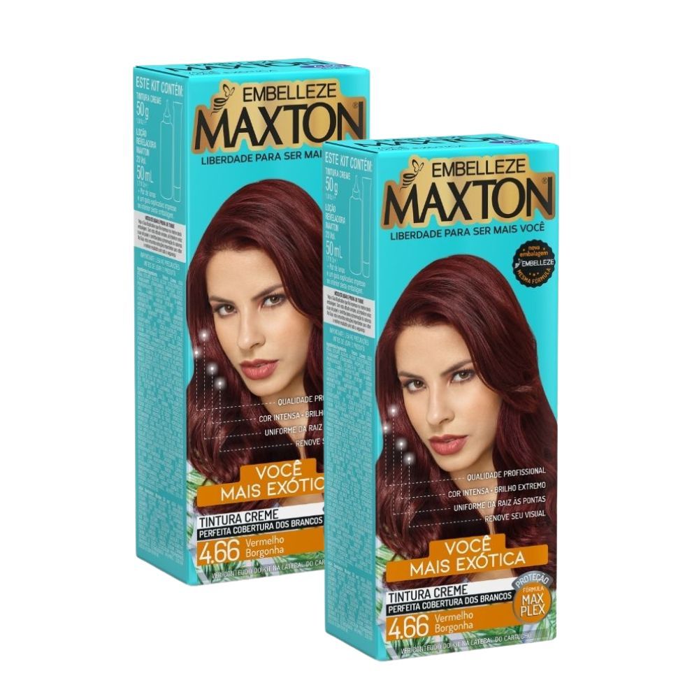 Kit 2 Tintura Creme Maxton Vermelho Borgonha 4.66 em Oferta na Shopee