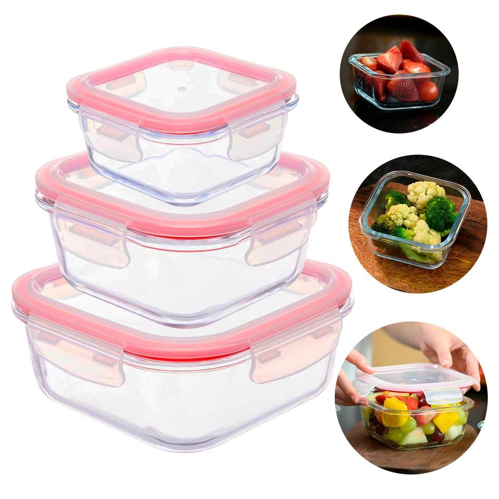 Jogo 3 Potes Herméticos Quadrados de Vidro Conserve It 4 Travas - Invicta em Oferta na Shopee