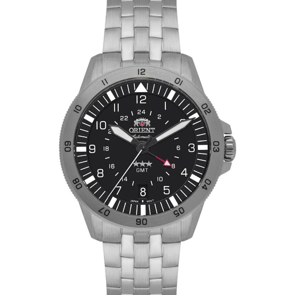Relógio Masculino Orient Sport Air GMT Automático 3 Stars Original NH3SS018P2SX Pulseira Metal Prata