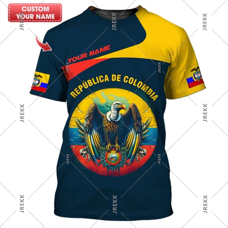 Columbia Nome Personalizado Impressão 3D Camiseta Para Homens Colômbia Bandeira Padrão Manga Curta T Camisas Verão Perso
