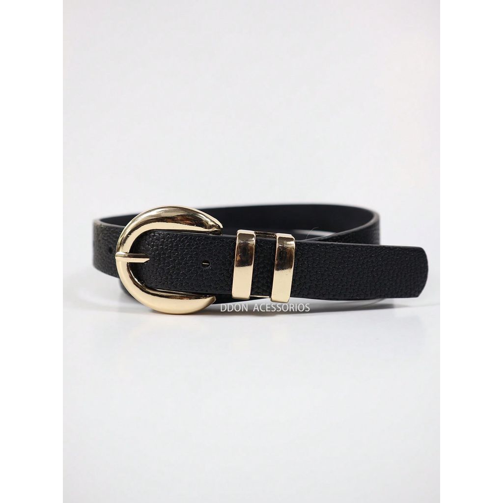 Cintos Feminino De couro sintetico com padrao lichia Moda Fivela Elíptico Dourado Largura de 2.3CM