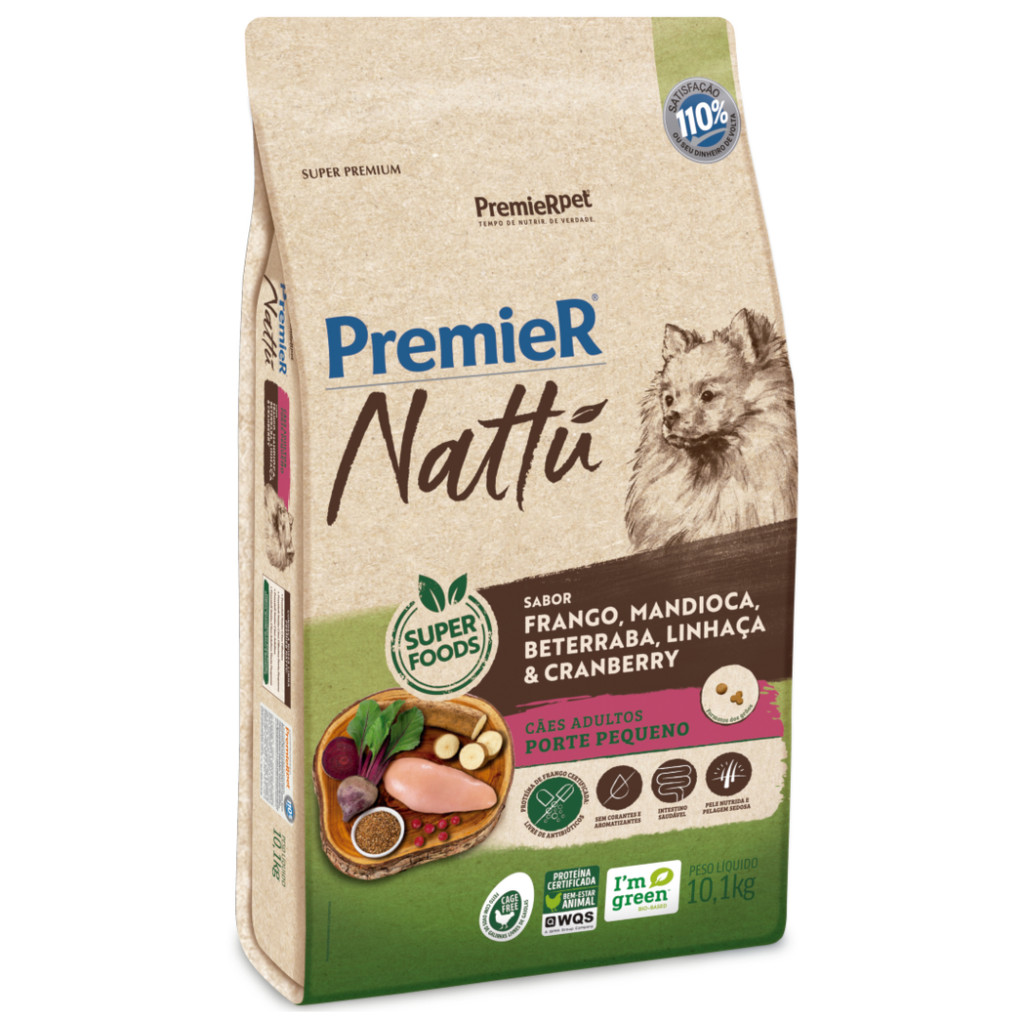 Ração PremieR Nattu Cães adultos raças pequenas frango, mandioca e linhaça 10,1kg