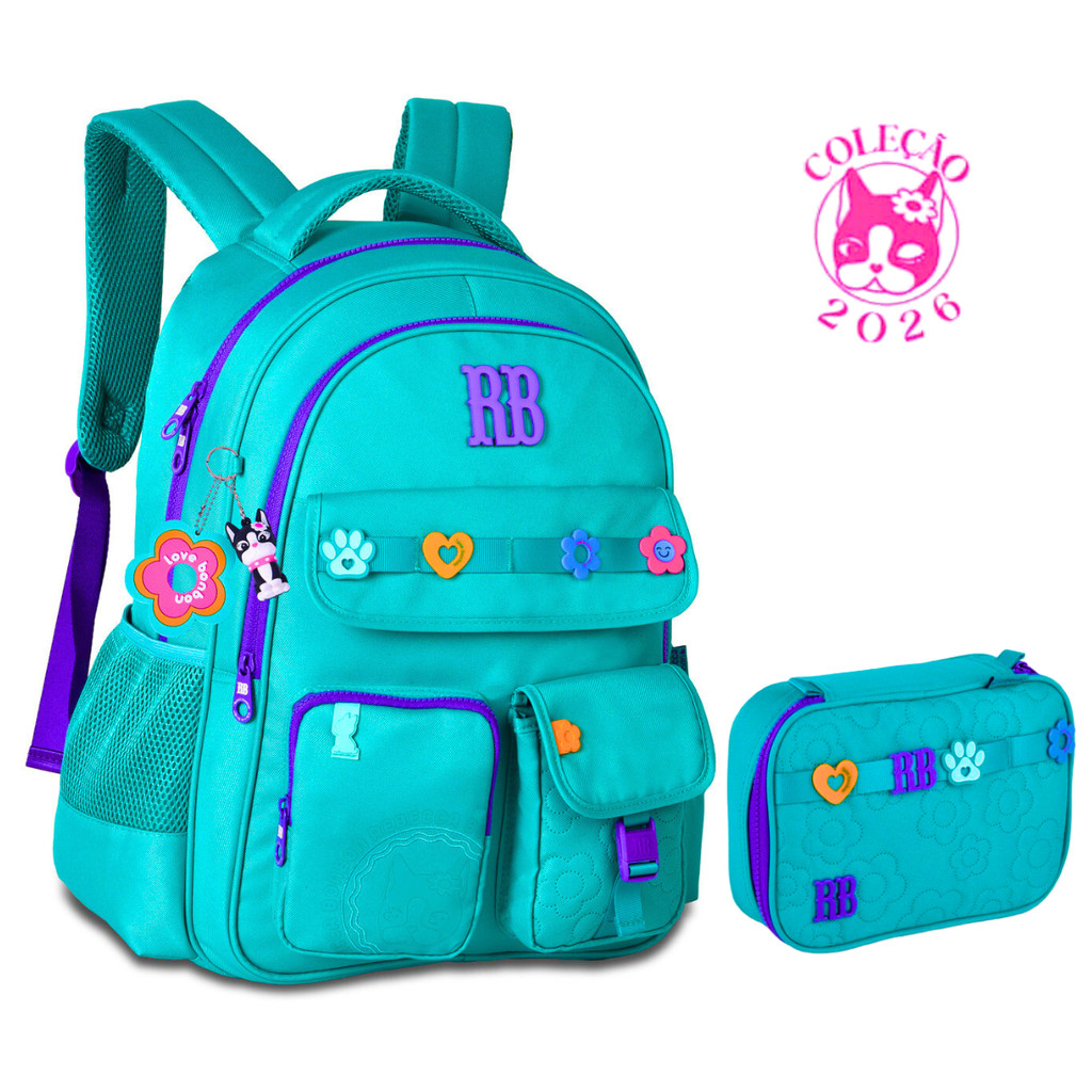 Kit Mochila de Costas Com Estojo Rebecca Bonbon Flower-Clio Style Cor:Verde