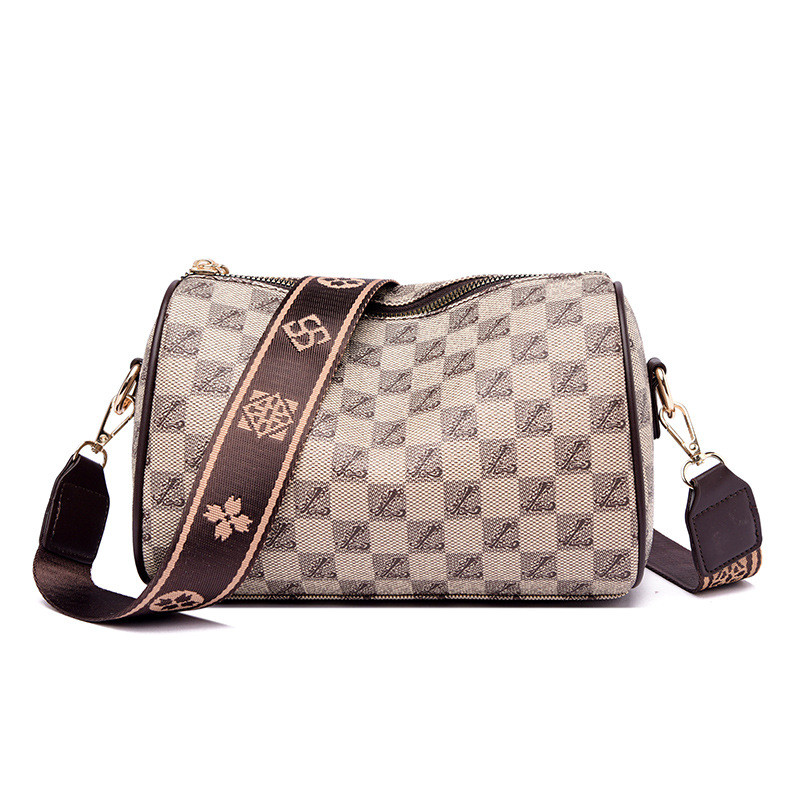 Nova Bolsa De Ombro Xadrez PU , Crossbody Boston Zip De Grande Capacidade Para Mulheres